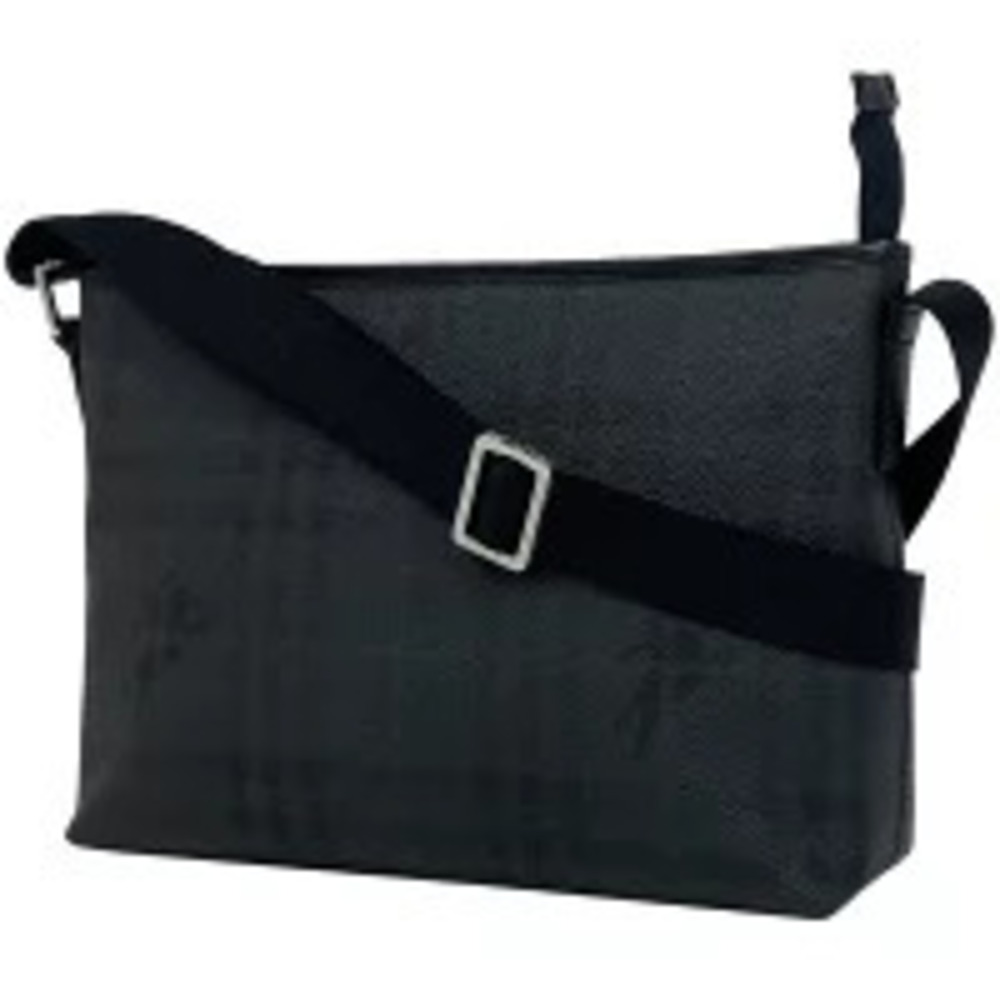 Burberry Check Shoulder Bag Canvas Navy Blue Black
